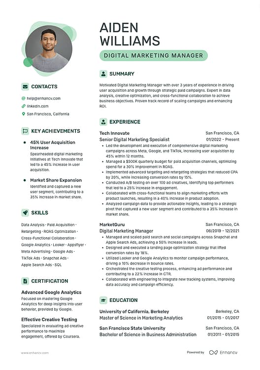 Contemporary resume template preview